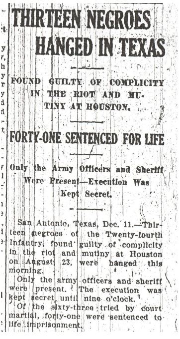 Houston Riots #OnThisDay: Remembering the Sentencing and Execution of Black Soldiers ...